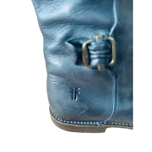 Frye Black Leather Knee-High Riding Boot Buckle Harness 5.5 Western Boho Cottage - Picture 9 of 15